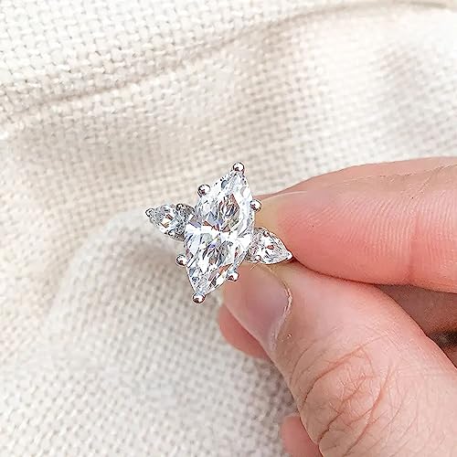 4 Cttw Marquise Cut Moissanite 3 Stone Engagement Ring for Women D Color VVS1 Clarity Anniversary Promise Ring Size 4-12 (3 Carat Center)4
