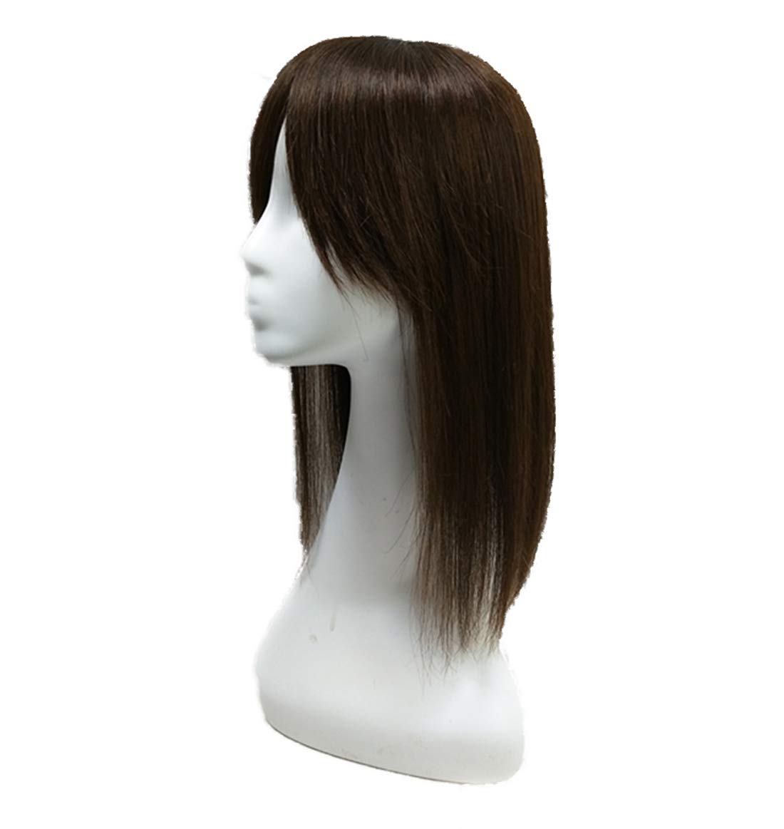 Echthaar-Kronenaufsatz für Frauen mit dünner werdendem Haar, 45,7 cm, glatt, geheime Krone, Haarteil, Clips, Dunkelbraun