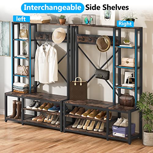 Tribesigns Mudroom Hall Tree, 4-In-1 Entryway Coat Rack, Industrial Wooden Entryway Bench With Coat Rack, Storage Shelving With Shoe Bench/5 Hanging Hooks For Bedroom, Easy Assembly (Rustic Brown) #TOP2