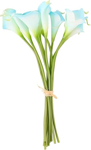 Garneck 10 jarrones artificiales azules para flores, ramo azul, flores artificiales de tacto real, lirio de cala, lirio de cala, flores