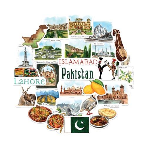 Navy Peony Autocollants de Voyage du Pakistan Pittoresque (28 pièces) – Aquarelle, Islamabad, Patrimoine Culturel Pakistanais – Pour Journaux, Scrapbooks, Bagages