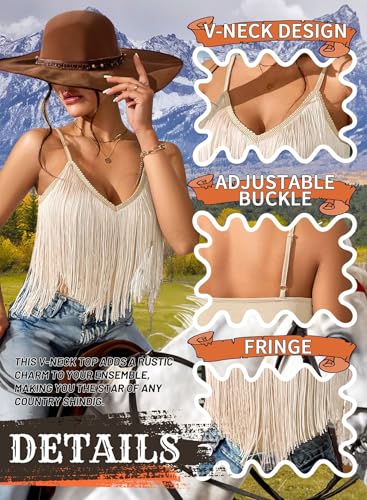 Womens Western Cowgirl Fringe Top - Country Concert Outfits Festival Tassel Hem Boho Rodeo Camisole Rave Tank Shirt4