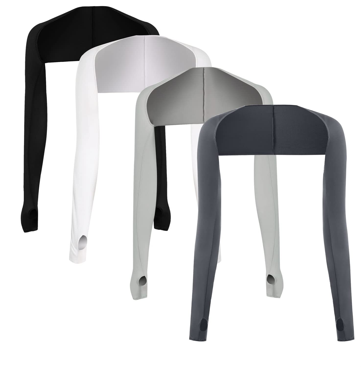 4 Pairs UV Sun Protection Cooling Shawl Arm Sleeve with Finger Hole, Shawl Arm Sleeves Sun Protection for Women Men with Finger Hole for Driving, Riding (Black+White+Light Grey+Dark Grey)