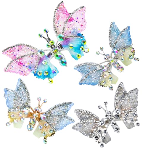 4 Piezas Pinzas de Pelo Mariposa Voladora para Niñas, 3D Alas Móviles con Brillantina y Strass, Accesorios para el Cabello miniatura 1