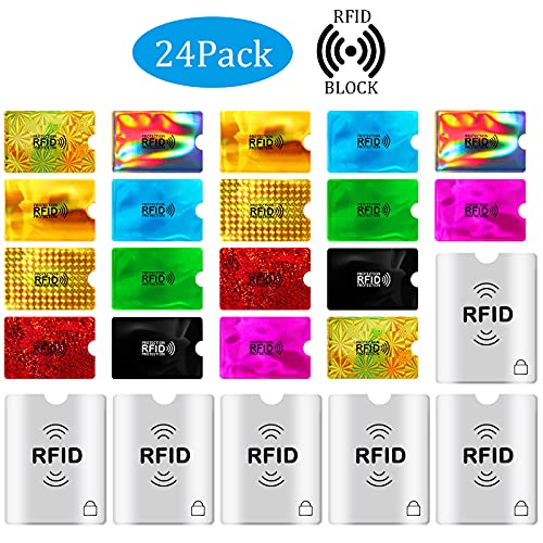 24 Pieces RFID Blocking Sleeves Identity Credit Card Sleeves Set, Including 18 Card Protector RFID Holders and 6 Anti Theft Passport Protectors for Women Men (Rich Style)2