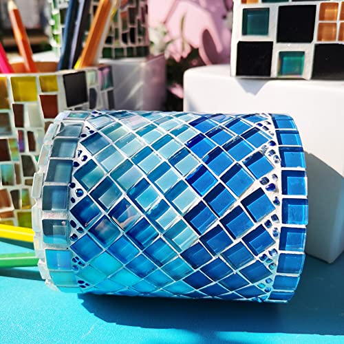 Bigotters 170Pcs Bulk Mosaic Tiles, 140G Colors Glass Pieces Assorted Color Opaque Mosaic Glass For Diy Picture Home Mosaic Decoration (Blue Series) #TOP3