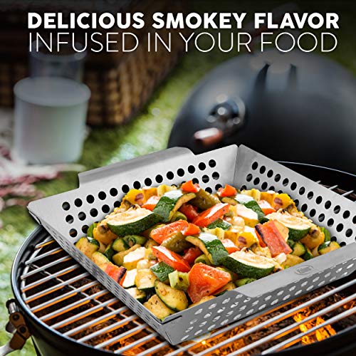 Kaluns Grill Basket - Best Grilling Basket for Vegetables and Shrimp - Heavy-Duty Stainless Steel Material - Perfect Size Fits Most Grills - Great for BBQ or Oven Use BBQ Accessories - Thumbnail 3