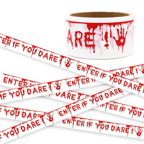 Fita de Halloween, 4,8 cm x 25 m fita de barreira para Halloween decoração de Halloween fita de cuidado 'KEEP OUT DO NOT CROSS', fita de aviso, para perigo/áreas perigosas/Halloween