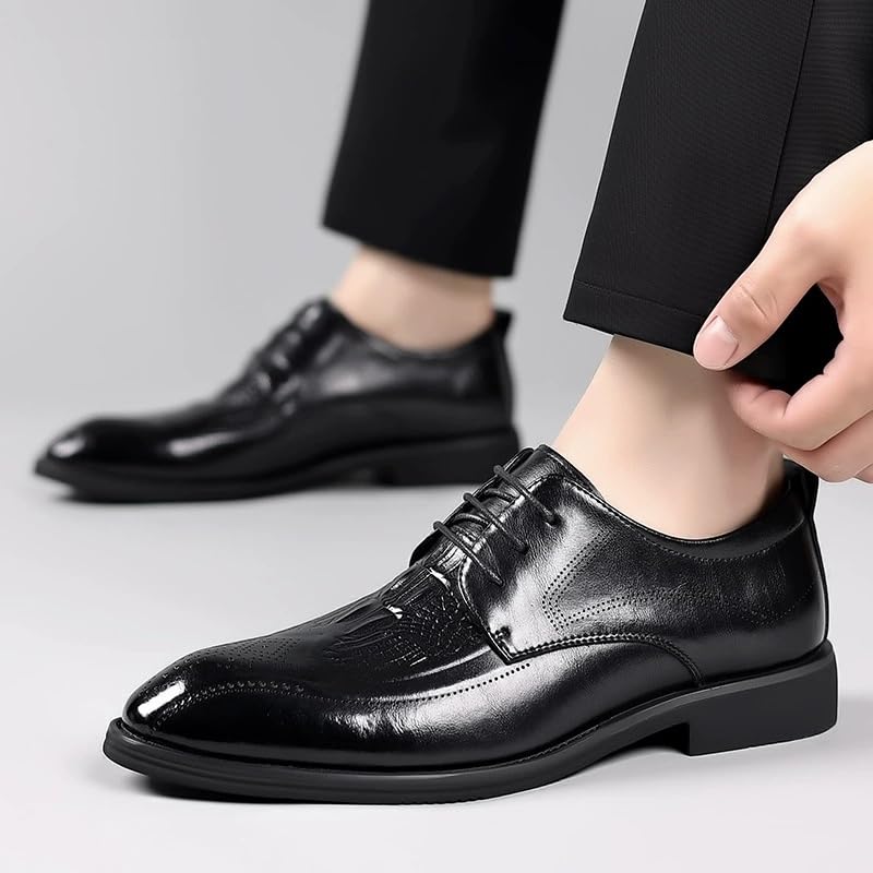 Brogue Business Lace-Up Dress Shoes Men Pointed Toe British Style Casual Formal Leather Footwear2