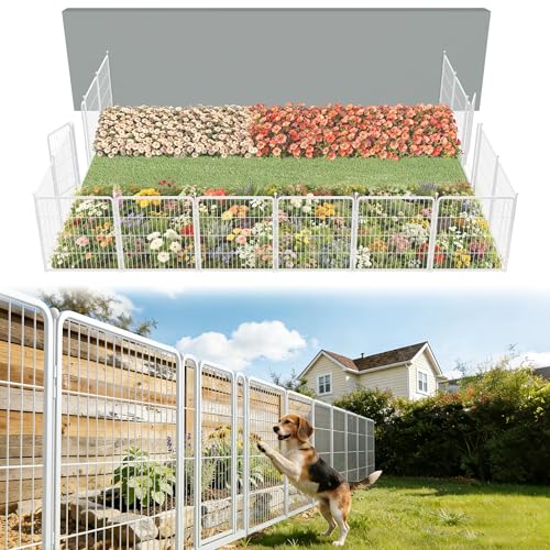 Image of FXW Garden Fence Outdoor for the Yard - 32in(H) x 36.4ft(L) Heavy Duty Metal Animal Barrier for Dog, No Dig Decorative Dog Fence, 16 Panels, White