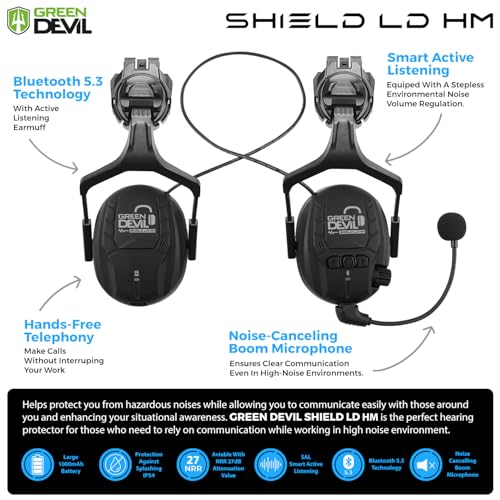 GREEN DEVIL Hard Hat Safety Helmet with Visor and Bluetooth Ear Muffs Full Protection Vented Work Hardhat ANSI Z89.1 Cascos De Construccion for Industrial Construction Forestry