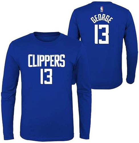 Outerstuff NBA Youth Game Time Team Color Player Name and Number Long Sleeve Jersey T-Shirt (Medium, Paul George Los Angeles Clippers)