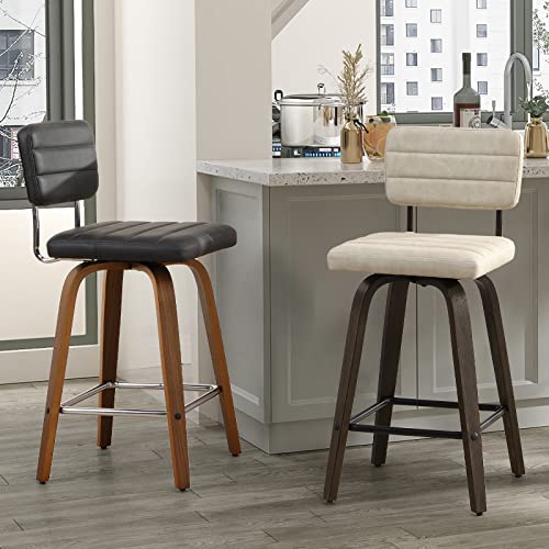 Ferfalder Bar Stools Set Of 2-Counter Height Bar Stools Swivel Bar Stools With Backs Wood Barstools For Kitchen Counter, 26” Beige #TOP2
