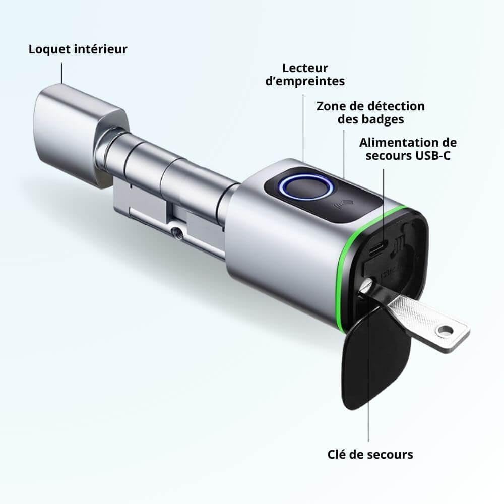 LOCKY-10 BIO Cylindre électronique de serrure connecté à Empreinte digitale et Badge, App, Bluetooth
