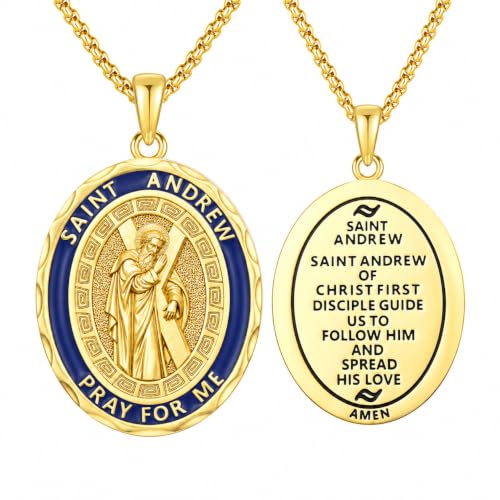 St Andrew Necklace for Men 14k Gold Plated St Andrews Cross Medal Pendant