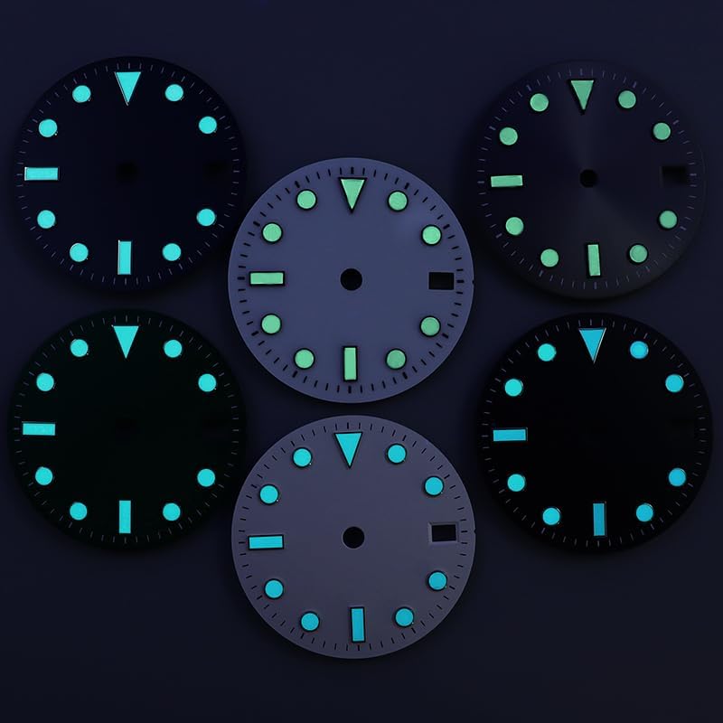 28.5mm Black Sunburst Brushed Dive Watch Dial Luminous Markers for NH35/NH36 Movement Watch Mod Replacement Component