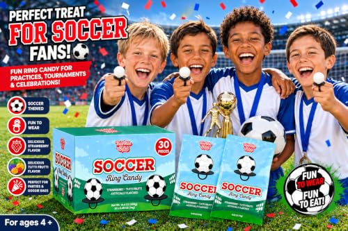 30 Pack Soccer Ring Candy – Individually Wrapped Soccer Party Favors – Strawberry, Tutti Frutti Flavors – Bulk Lollipops Great Use For Fifa World Cup, Party Decorations, Sports Snacks Goodie Bags , Soccer Team Treats, Birthdays - image 2