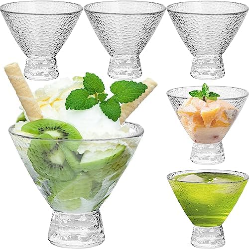 NDSWKR Stemless Martini Glasses Set of 6, 8 Oz Glass Ice Cream Bowls, Crystal Dessert Cup for Sundae, Smoothie, Fruit, Yogurt, Snack, Cocktail, Margarita