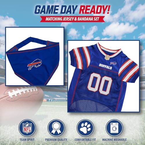 Pets First NFL Buffalo Bills Dog Jersey with Coordinated Tie Bandana Included, Size Large Official NFL Pet Apparel, Breathable Mesh, Durable, Team Logo Design, Dog Sports T-Shirt by Pets First - Used condition - Image 4