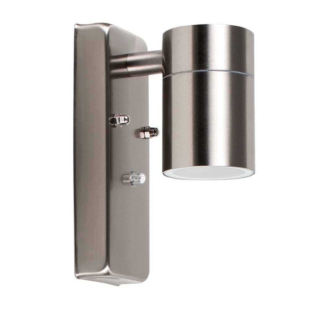 ValueLights Barrow GU10 Dusk Till Dawn Down Light IP44 Wall Light With Cool White Bulb in Silver