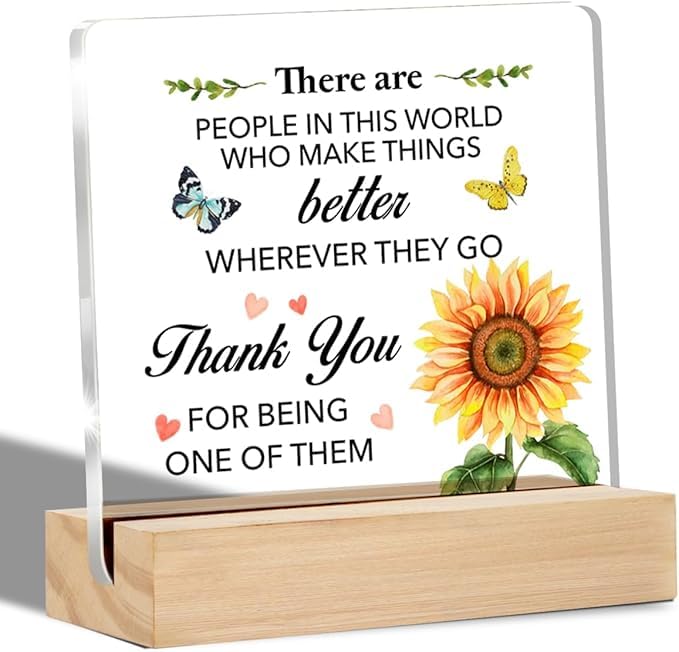 Bs amor Appreciation Gifts for Women Thank You Clear Desk Decorations Floral Acrylic Sign with Stand Table Plaque Sign Keepsake Grateful Gift for Teacher Coworker Manager Boss