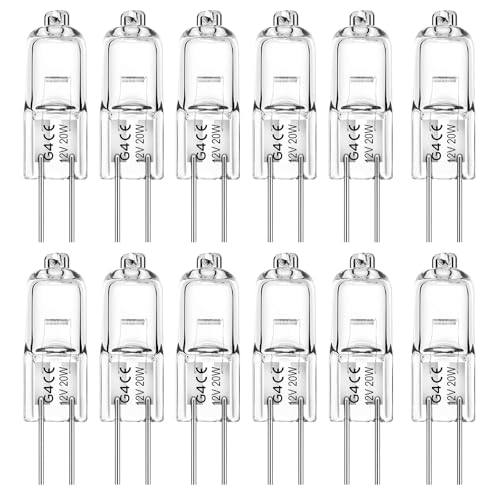 Jaenmsa G4 Halogen Light Bulbs 20W 12V 12 Pack 2 Pin Light Bulbs Clear Capsule Lamp Bulb Warm White Dimmable for Ceiling Lights Table Lamps Cabinet Lights