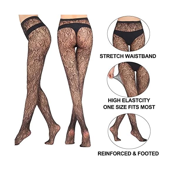 Womens Fishnet Patterned Tights Cozy Halloween Stockings Panty Hose, 4 Pack, Black - Image 4