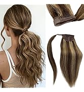 Ponytail Extensions Real Human Hair Brown and Blonde Ponytail Hair Extension 16 Inch 80grams Silk...