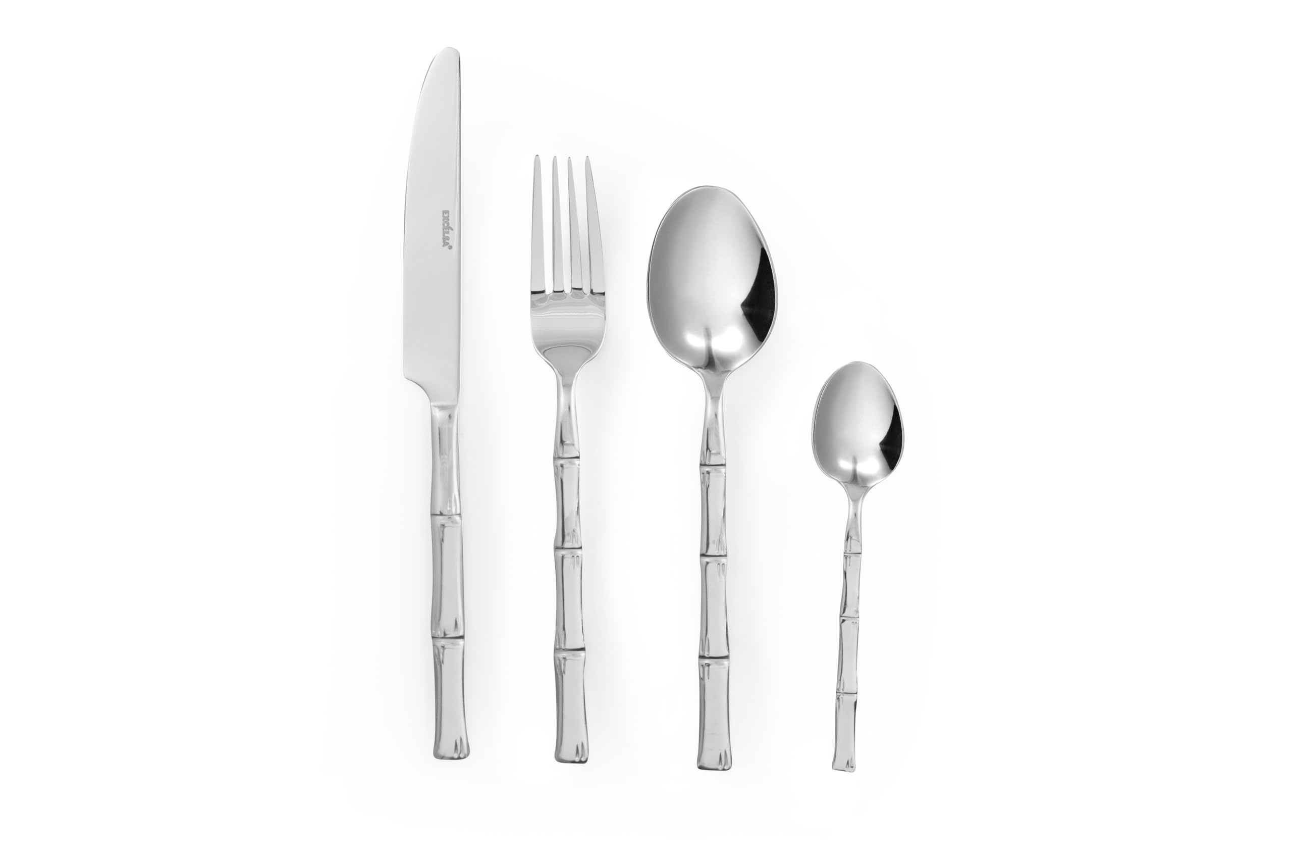 Excelsa Bambù Servizio Posate 24 Pezzi, Acciaio Inox 18/0, Argento con decoro Bambù sul manico