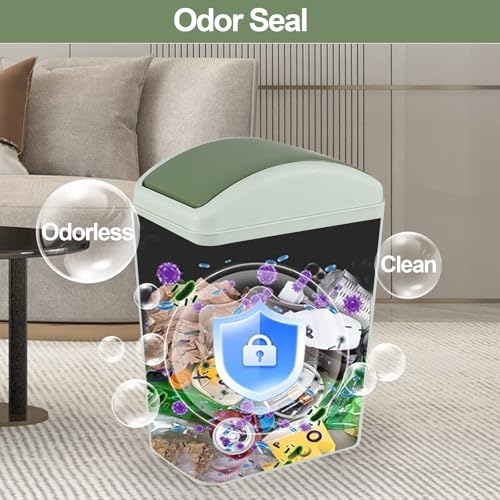 Image of 4.2 Gallon Plastic Trash Can with Swing Top Lid, Compact Slim Waste Bin for Under Desk, Office, Bedroom, Dorm Room(Green)