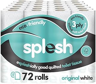 Splesh by Cusheen Toilet Roll Bulk Buy - Eco-Friendly, Soft & Quilted Luxury 3-Ply Toilet Paper, Made from Sustainably Sourced Pulp (72 Pack)