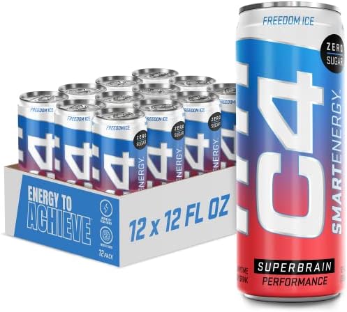 C4 Smart Energy Drink - Sugar Free Performance Fuel & Nootropic Brain Booster, Coffee Substitute or Alternative | Freedom Ice 12 Oz - 12 Pack