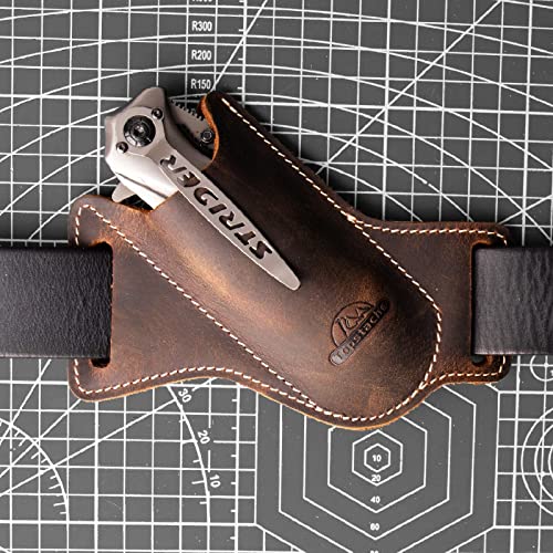 Topstache Handmade Leather Pocket Knife Sheath For Belt,Edc Belt Folding Knife Sheath For Man,Cross Draw Left Side Carry Open Top Knife Sheath For 5 Inch Folding Knife,Darkbrown #TOP5