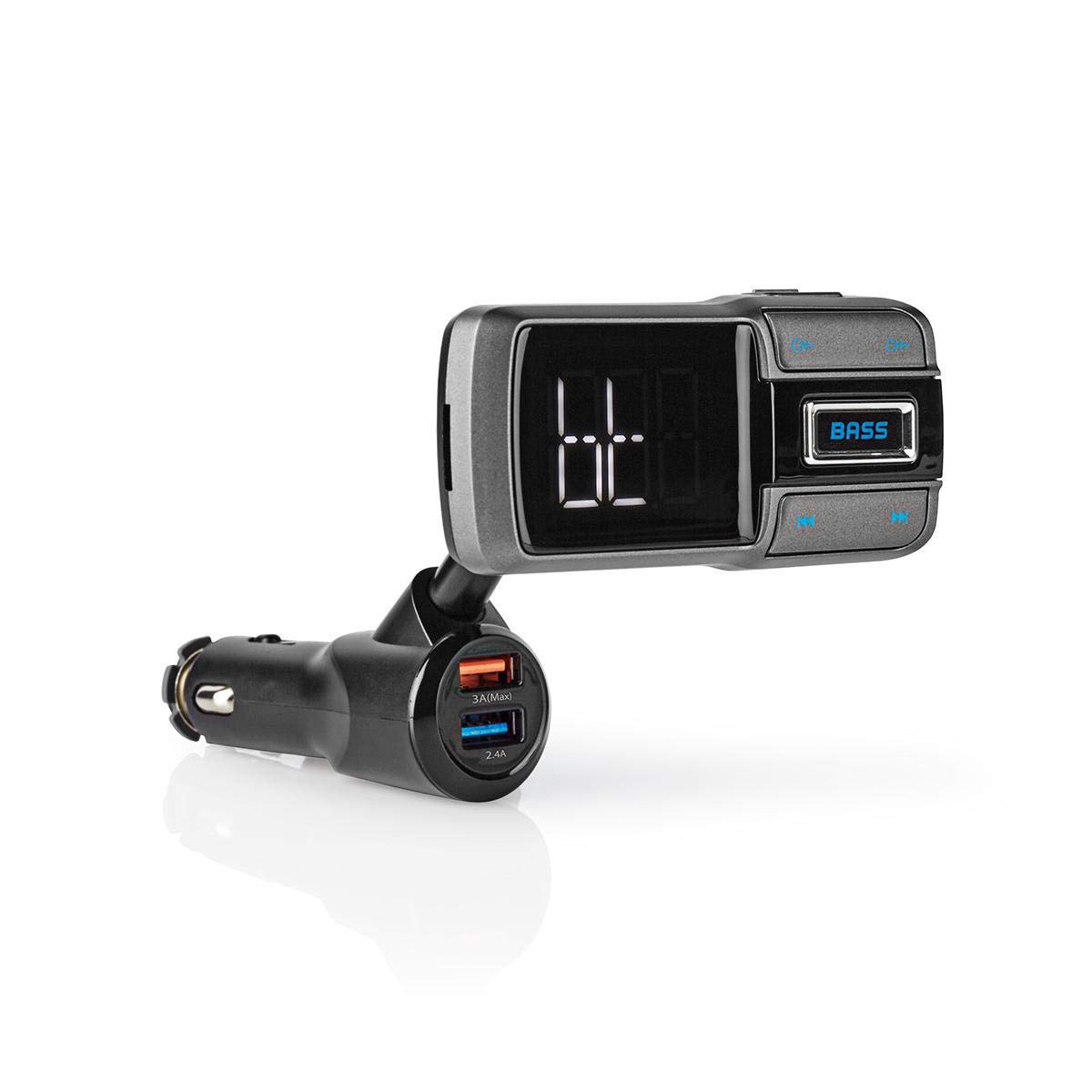Transmetteur FM Audio pour Voiture - Appels Mains Libres - Appels Mains Libres - 2.0" - Ecran LED - Bluetooth - QC 3.0/5.0 V DC / 2.4 A - Charge Rapide - Amplification des Basses