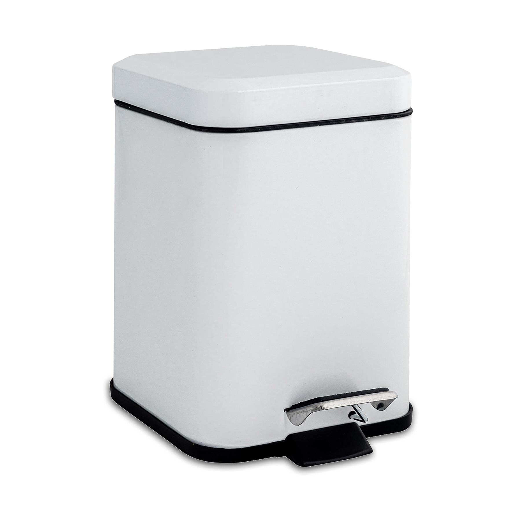 – Harbour Housewares 3L Bathroom Bin - White - Square Stainless Steel Pedal Bin Slim Kitchen Rubbish Trash Can Garbage Dustbin with Lid and Inner Liner Bucket