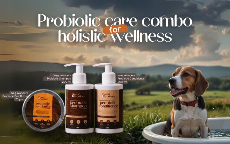 Image of Probiotic Dog Shampoo (200ml) + Conditioner (200ml) Combo,Pre & Pro-biotics, Jojoba Oil, Shea Butter, Reduces Shedding, Itchiness, Redness, Hydrates Coat,NO Parabens, NO Sulphates