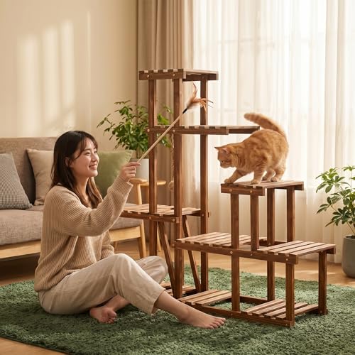 Árbol para Gatos y Soporte para Plantas 2 en 1 de Madera Maciza miniatura 6