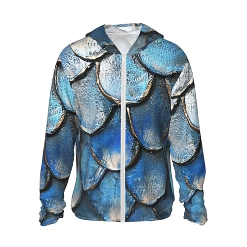 UPF 50+ Sun Protection Hoodie Long Sleeve Sea Blue Mermaid Fish Scale Sun Shirt Rash Guard Fishing Shirts for Men
