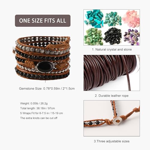 Artilady Beaded Bracelets for Women Leather Bracelets for Women Natural Crystal Beaded Wrap Bracelets Bangle Bracelet with Black Obsidian Jewelry Gifts for Women