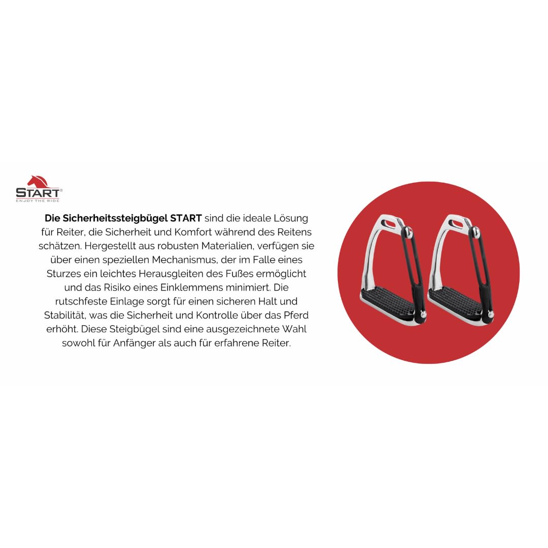 Start - Estribos de seguridad de acero inoxidable con goma antideslizante, ideal para principiantes y avanzados, 11,5 y 12,5 cm, 2 unidades (12,5)
