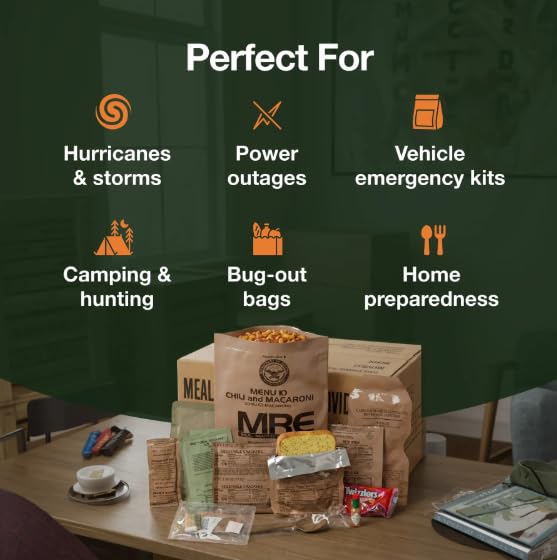 2026 Inspection MRE, U.S. MRE Meals, Emergency Supplies, Emergency Food Supply, Survival Food, Freeze Dried Food w/Flameless Heater, Ready Meals (Variety Pack of 24) – (2 x A and 2 x B Case Fresh Stock) MREs have 10 Year Shelf Life From Inspection Date (4)