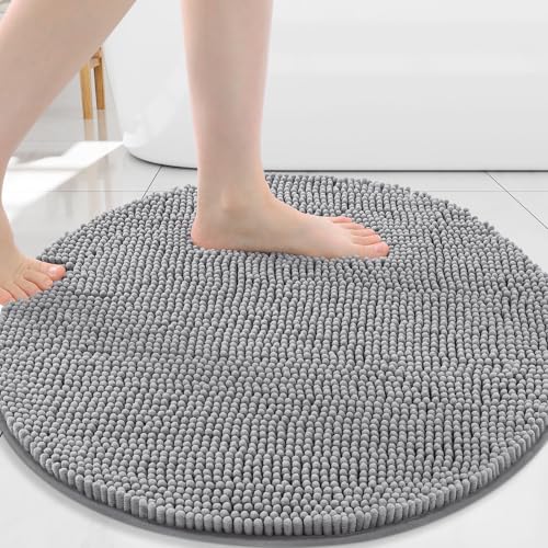 Arotive Bathroom Rugs Round 30x30 Extra Soft Absorbent Shaggy Chenille Bath Rugs Machine Washable Rubber Backing Non-Slip Bath Mats for Bathroom Floor Tub and Shower Home Decor Accessories Grey
