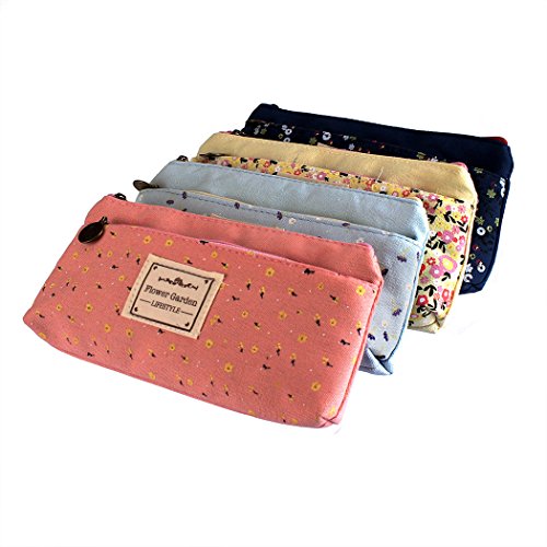 Glow Castle Pastoral pure and fresh and small broken flower nectar double zipper pen bag, cosmetics receive bag(4 Pieces)