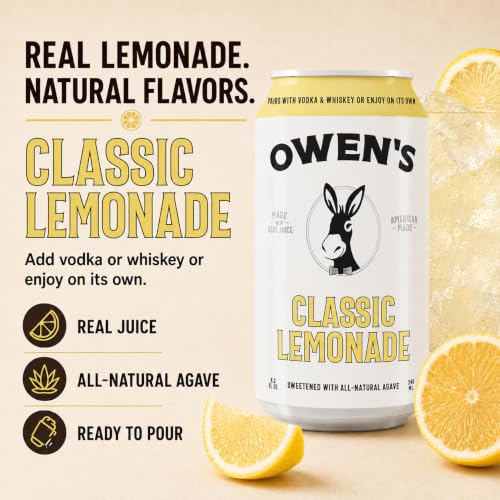 Image of Owen's Premium Non-Alcoholic Sparkling Cocktail and Mocktail Mixer, Drink Mixer for Cocktails, Mocktails, and Party Beverage, 24 Pack of 8.2 fl oz Cans (Classic Lemonade)