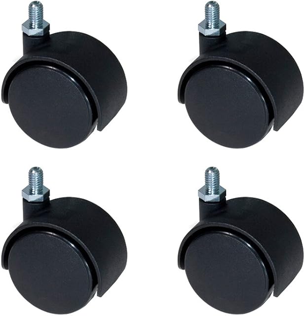 Emuca - Pack of 4 grey swivel castors for furniture without brake and ball bearings, 50mm diameter, M8x15 bolt