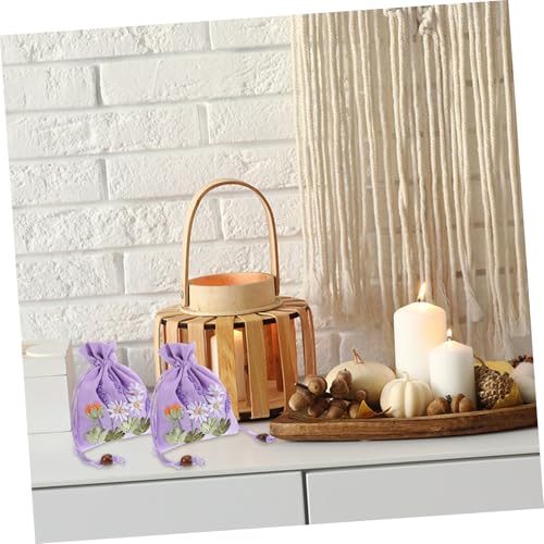 Bolsas de lino bordadas para joyería con cordón lavanda miniatura 7