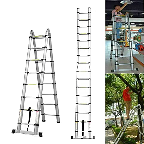 Escalera Extensible 5 M (2,5m + 2,5m) Escalera Multifuncional con Pies de Goma, Bloqueo de...