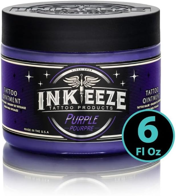 INK-EEZE Purple Tattoo Ointment for Professional Artist, Essential Oils, Petroleum Free, Made in USA, Lavender, 6oz
