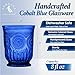 Cobalt Blue Glassware drinking glasses Set of 6, Handcrafted 8-Ounce Cups with Vintage Sunflower Pattern, Sturdy Lead-Free, Dishwasher Friendly blue drinking glasses with matching highball and goblets