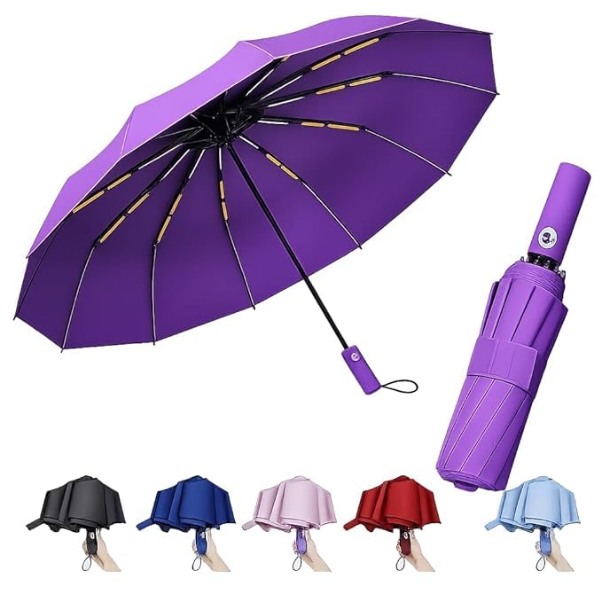 Image of Automatic Open Close Windproof Folding Travel Umbrella, Portable Compact Rain Umbrella for Men & Women Strongest Premium Auto Folding Umbrella for Rain and Sun